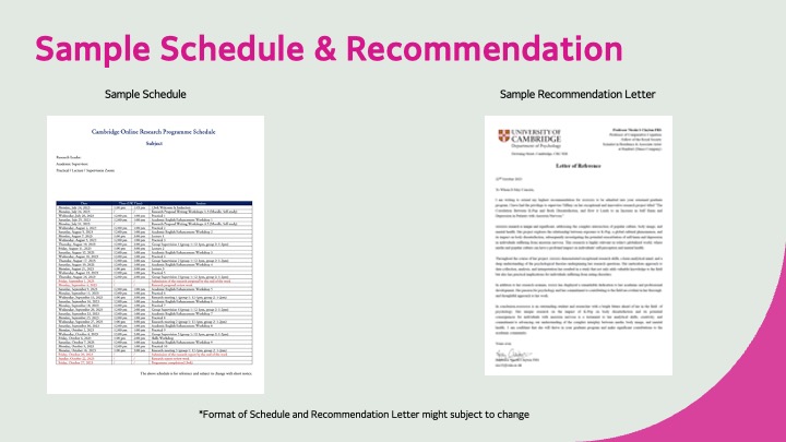 Sample Schedule & Recommendation