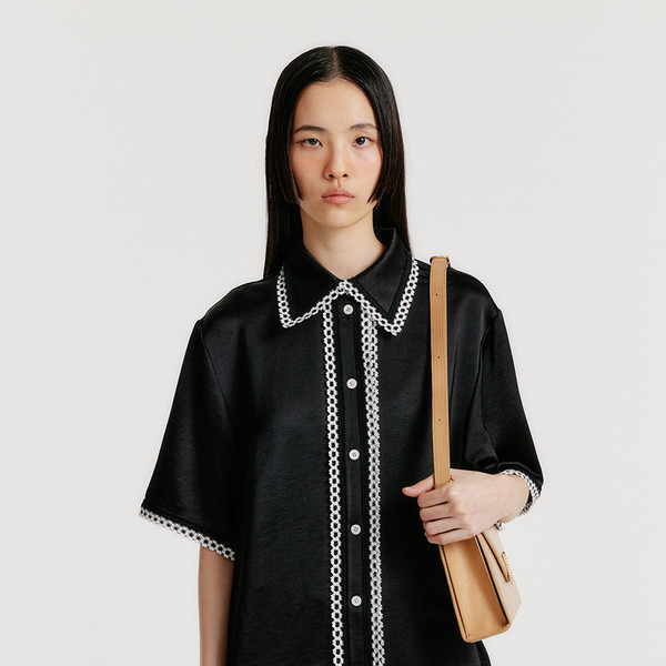 トップス ek CROCHET S/S SHIRT BLACK