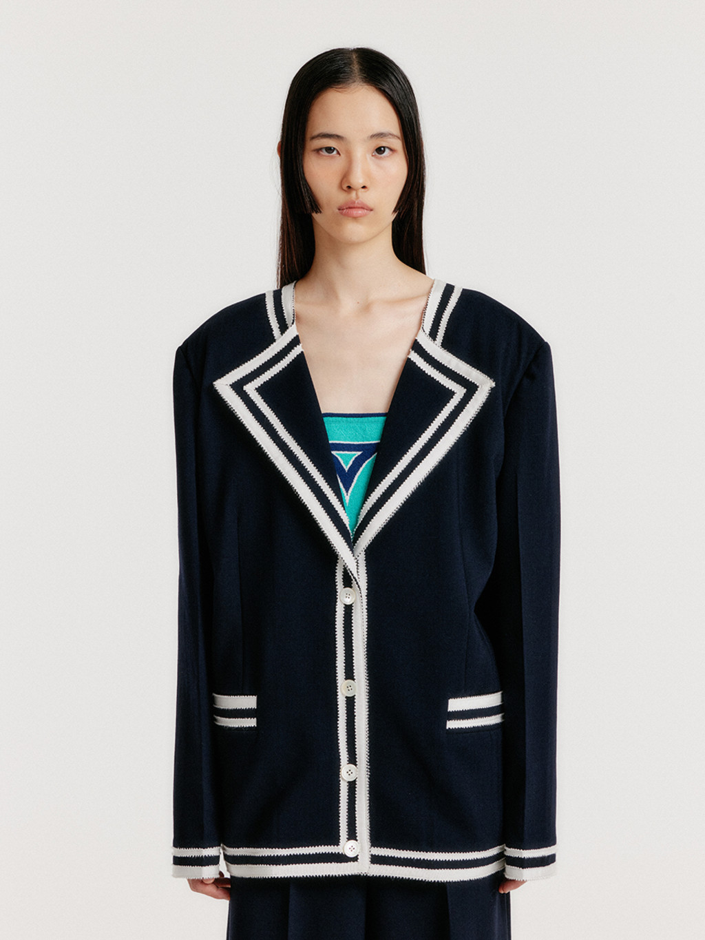 YINTANA Contrast Jacket - Navy : EENK SHOP