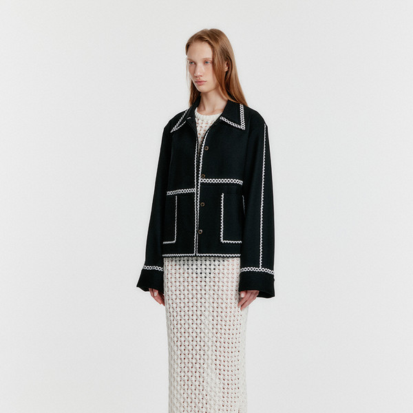 トップス 24AW ENCOMING KNITTED TWO POCKET BLOUSON YEON Two-Pocket Single Jacket - Black : EENK SHOP