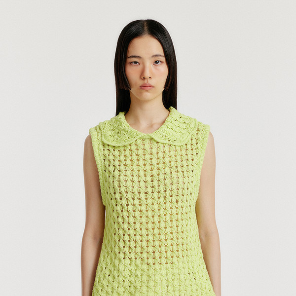 YELT Cable Knit Collared Top - Yellow Green : EENK SHOP