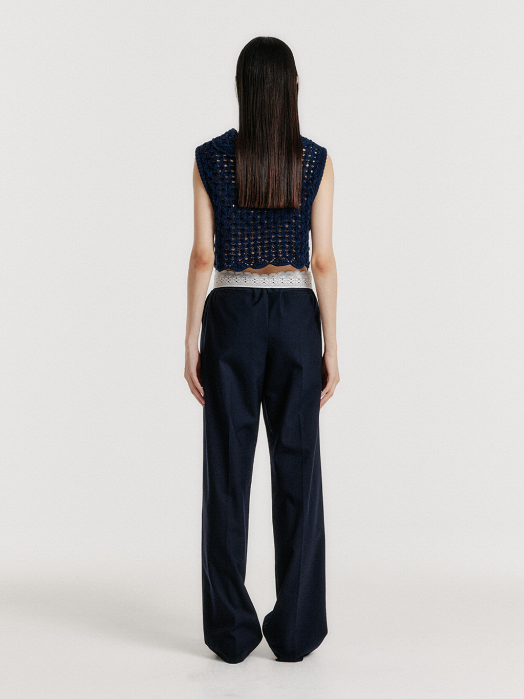 YELT Cable Knit Collared Top - Navy : EENK SHOP