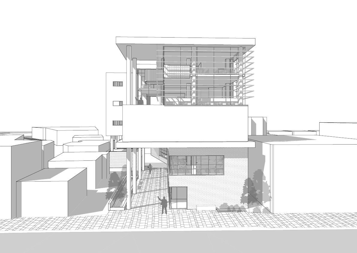대종로 전면에 대응하는 파사드와 대지 전후면을 잇는 공중보행로+상부의 보문산 전망대