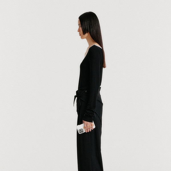 YOU Contrast Long Sleeve Jersey Top - Black : EENK SHOP