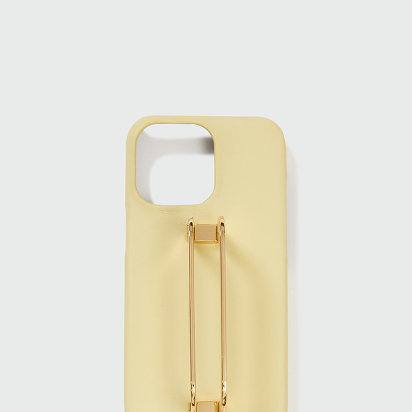 【EENK】Phone Case with Leather Strap Yellow Check Phone Case with Leather Strap Butter Yellow : EENK SHOP