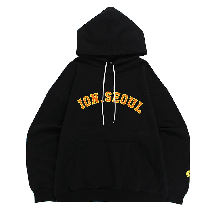【IONSEOUL】Blur Sweatshirt 4JH169 IONSEOUL Smile Signature Embroidery Overfit Hoodie (Black