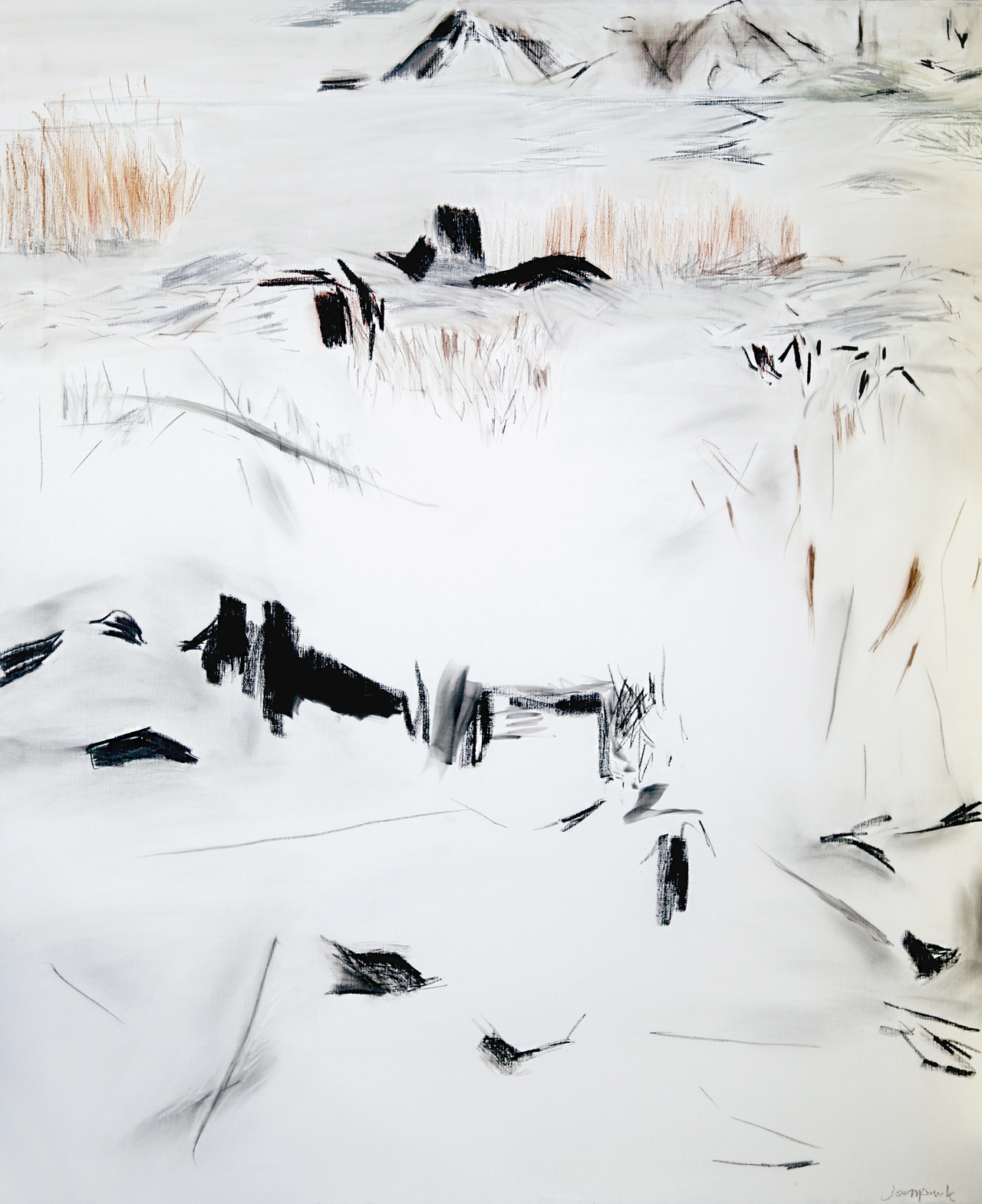 Joan Park, Soundescape V, 2022,charcoal, tpastel, and conte on canvas, 162.2 x 130.3cm