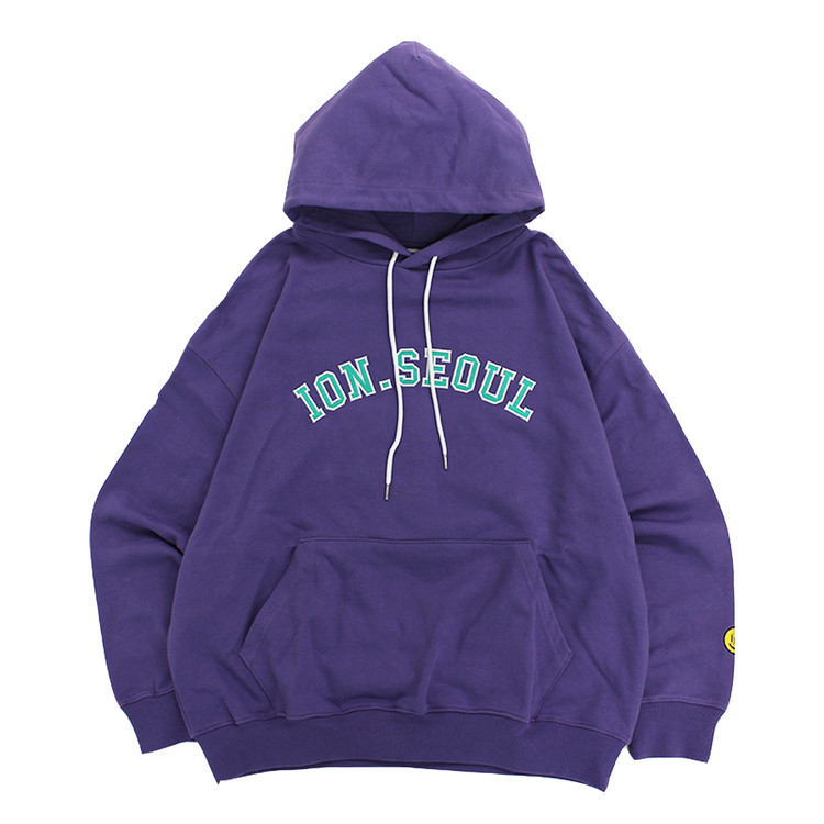 【IONSEOUL】Authentic overfit sweatshirt 4JH185 IONSEOUL Smile Signature Embroidery Overfit Hoodie(Melange