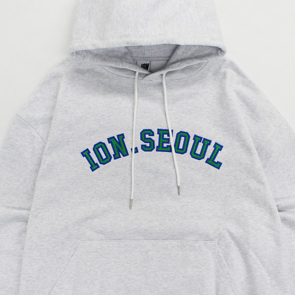 【IONSEOUL】Rio Embroidery Oversized Fit Sweatshirt 4JH483 IONSEOUL Smile Signature Embroidery Overfit Hoodie(Melange
