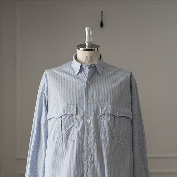 Porter Classic [포터 클래식] - Roll Up Stripe Shirt - Blue