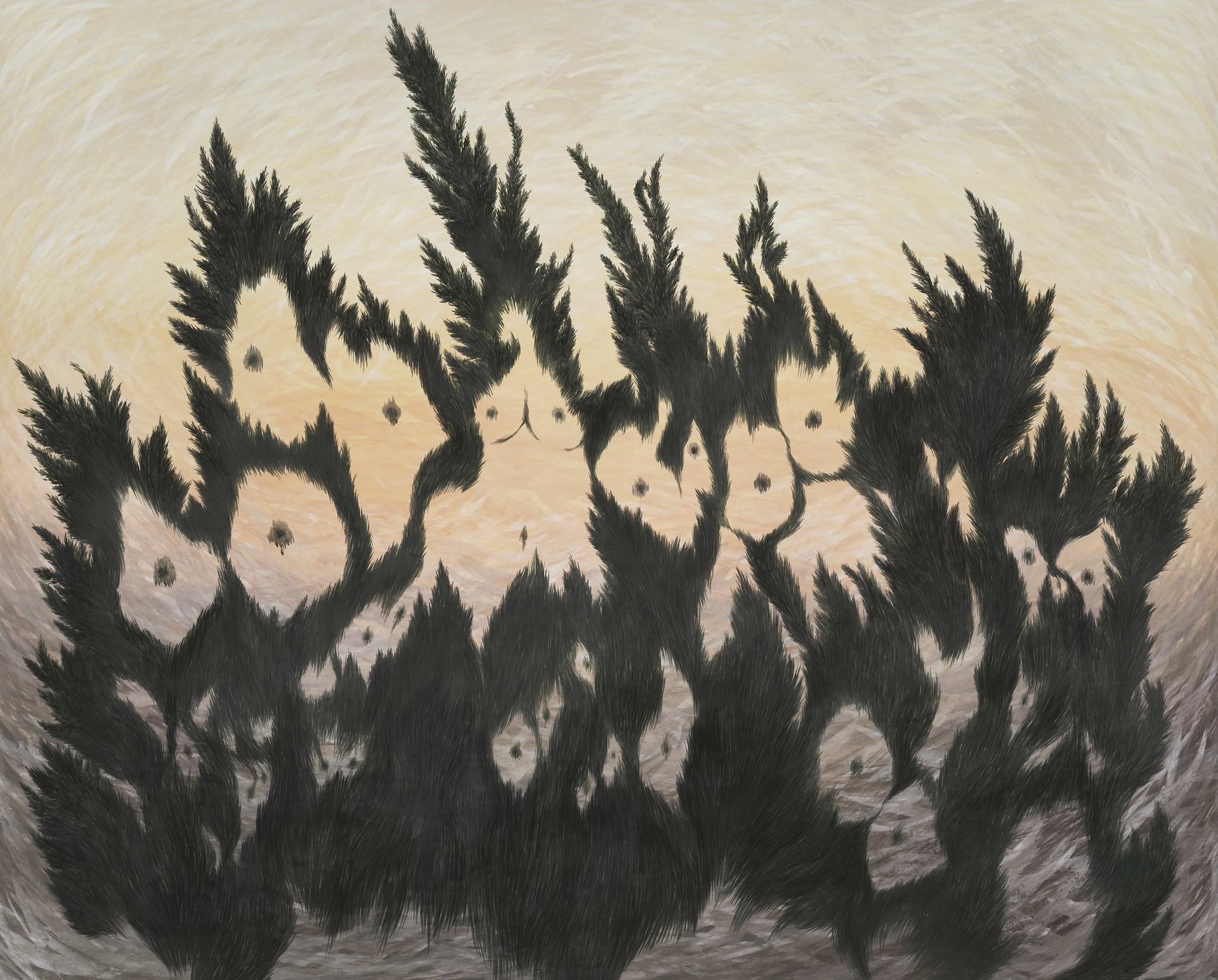 Nipple forest, 2024, 장지에 분채, 호분(Pigment powder, white pigment powder on Korean paper), 131 × 163 cm