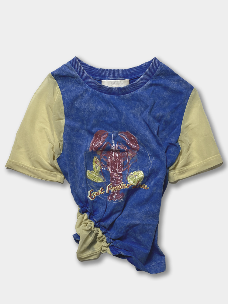 【PONDER.ER】LUCID Smocked Graphic T-shirt Black S24TTS03BL LUCID” Smocked Graphic T-shirt S24TTS03B : Johari store