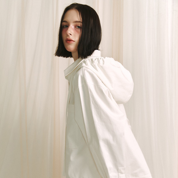 ★MEENDERI★HOODIE SHIRT JACKET - WHITE★正規品/韓国直送料込 MEENDERI] HOODIE SHIRT JACKET - WHITE