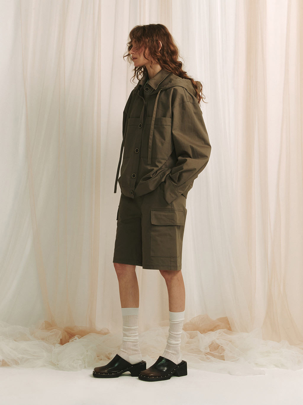 ★MEENDERI★HOODIE SHIRT JACKET - BROWN★正規品/韓国直送料込 MEENDERI] HOODIE SHIRT JACKET - BROWN