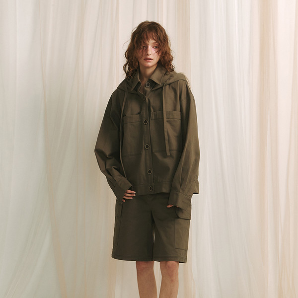 MEENDERI] HOODIE SHIRT JACKET - BROWN