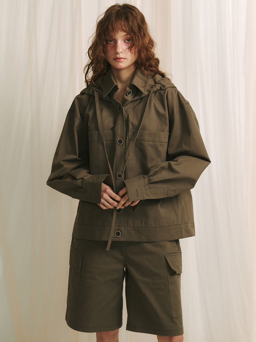 ★MEENDERI★HOODIE SHIRT JACKET - BROWN★正規品/韓国直送料込 MEENDERI] HOODIE SHIRT JACKET - BROWN