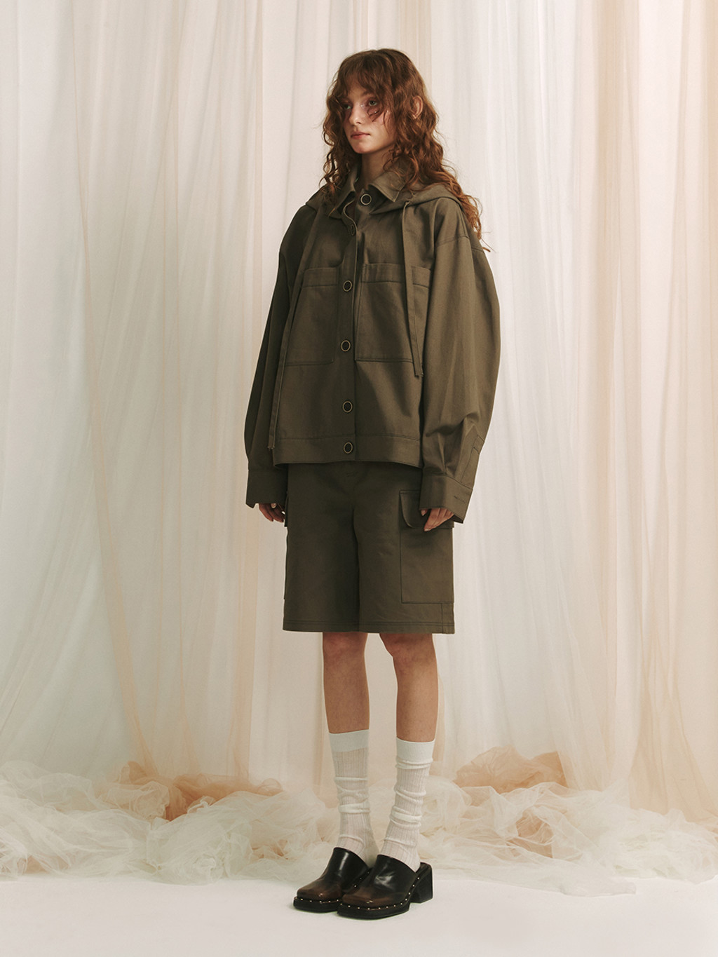 ★MEENDERI★HOODIE SHIRT JACKET - BROWN★正規品/韓国直送料込 MEENDERI] HOODIE SHIRT JACKET - BROWN