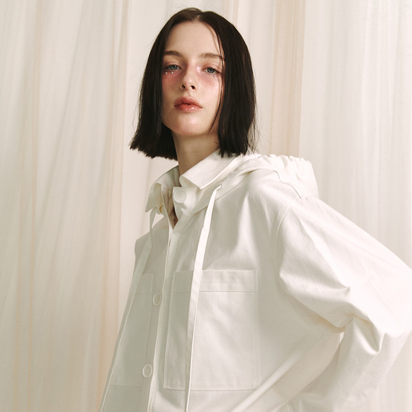 ★MEENDERI★HOODIE SHIRT JACKET - WHITE★正規品/韓国直送料込 MEENDERI] HOODIE SHIRT JACKET - WHITE