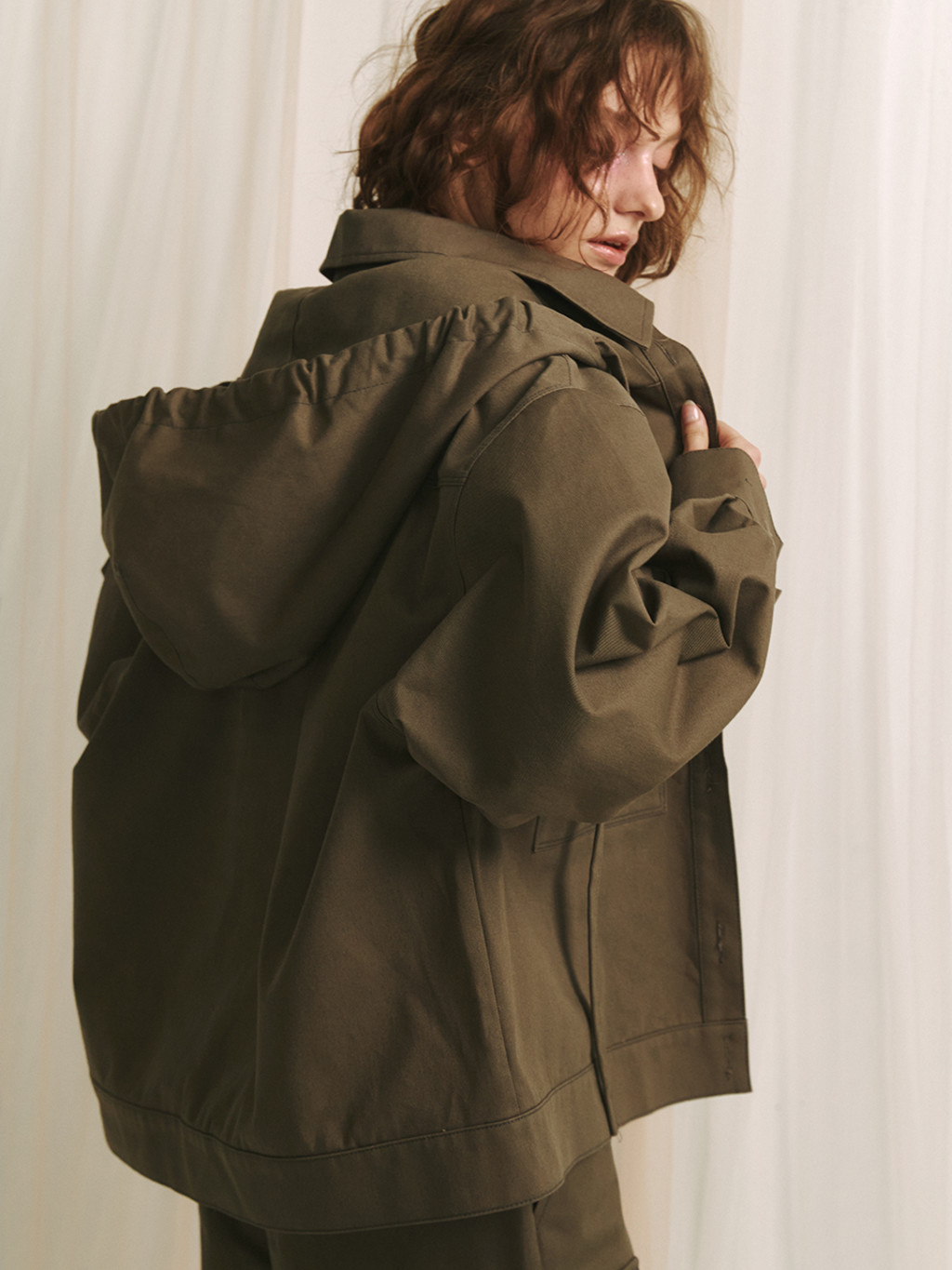 ★MEENDERI★HOODIE SHIRT JACKET - BROWN★正規品/韓国直送料込 MEENDERI] HOODIE SHIRT JACKET - BROWN