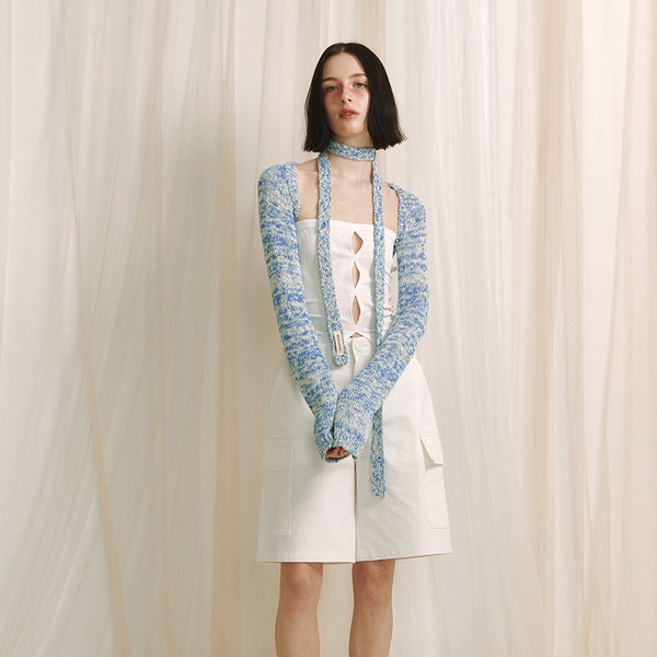 SLUB KNIT LONG SCARF - SKY BLUE