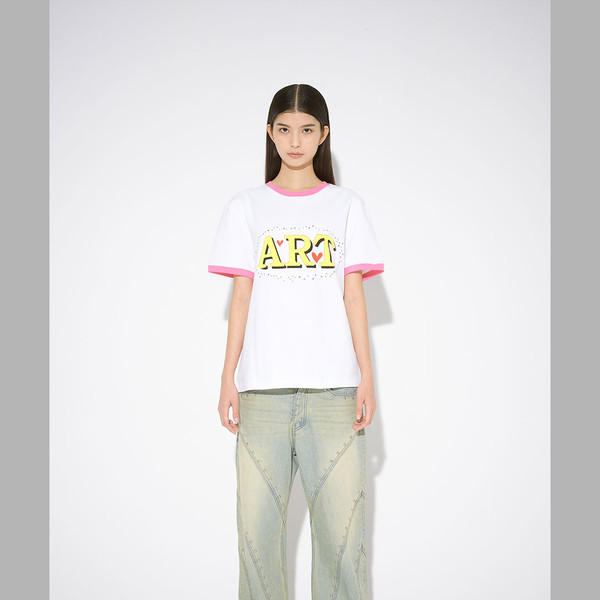 [THE MUSEUM VISITOR]★CUT-OUT ART STUD T-SHIRT CUT-OUT ART STUD T-SHIRT (WHITE / PINK) : THE MUSEUM VISITOR