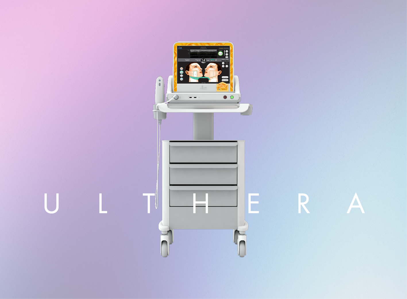 울쎄라는 고강도 초점식 초음파 수술기(High Intensity Focused Ultrasound System)로, 돋보기 렌즈로 햇빛을 한 점에 모아 종이를 태우는 원리와 마찬가지로 초음파를 한 곳에 집중시켜 열을 발생시키는 장비입니다.