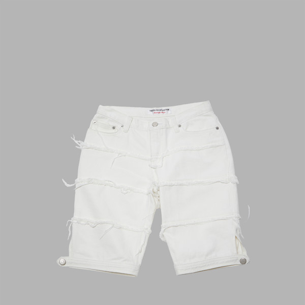 ◆THE MUSEUM VISITOR◆ LINE DAMAGED DENIM SHORTS IVORY 12340 LINE DAMAGED DENIM SHORTS (IVORY) : THE MUSEUM VISITOR