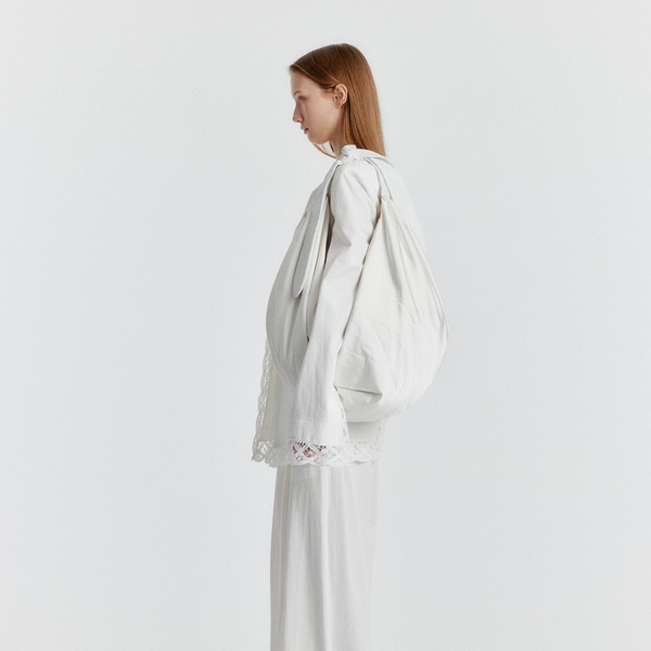 YONI Adjustable-waist Lace-trim Blouse - White : EENK SHOP