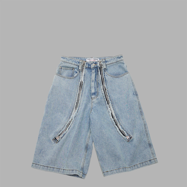 ◆THE MUSEUM VISITOR◆ CURVED ZIPPER DENIM SHORTS LIGHT BLUE bdcdea73f507d.jpg