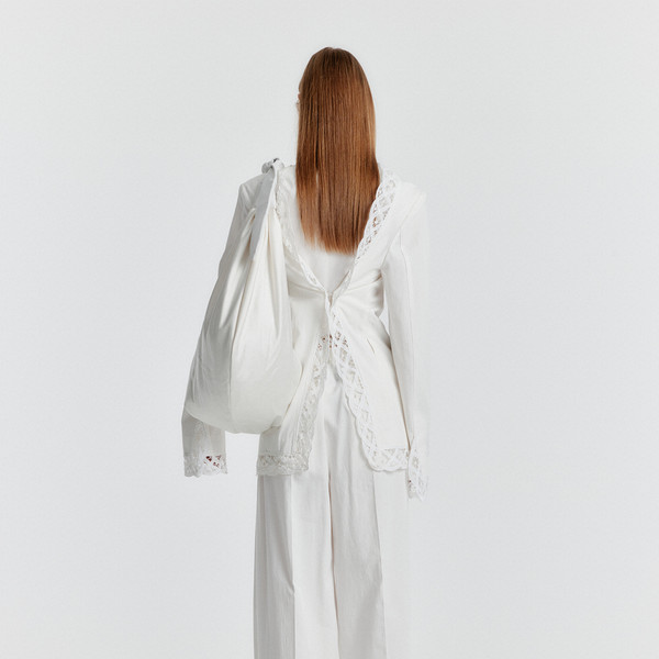 YONI Adjustable-waist Lace-trim Blouse - White : EENK SHOP