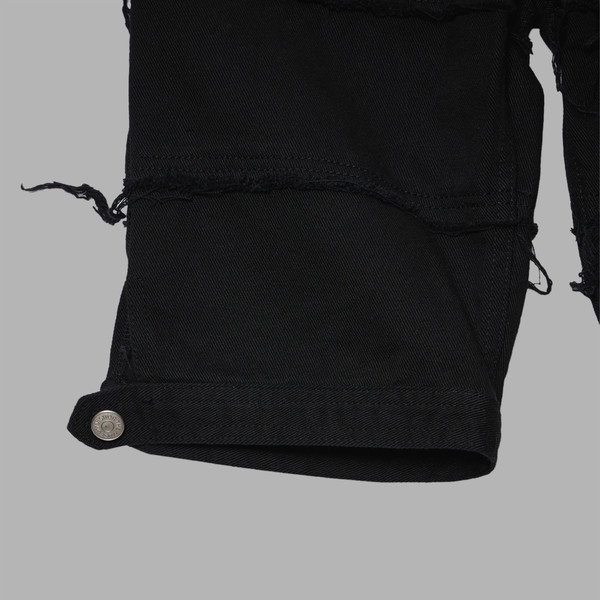 LINE DAMAGED DENIM SHORTS (BLACK) : THE MUSEUM VISITOR
