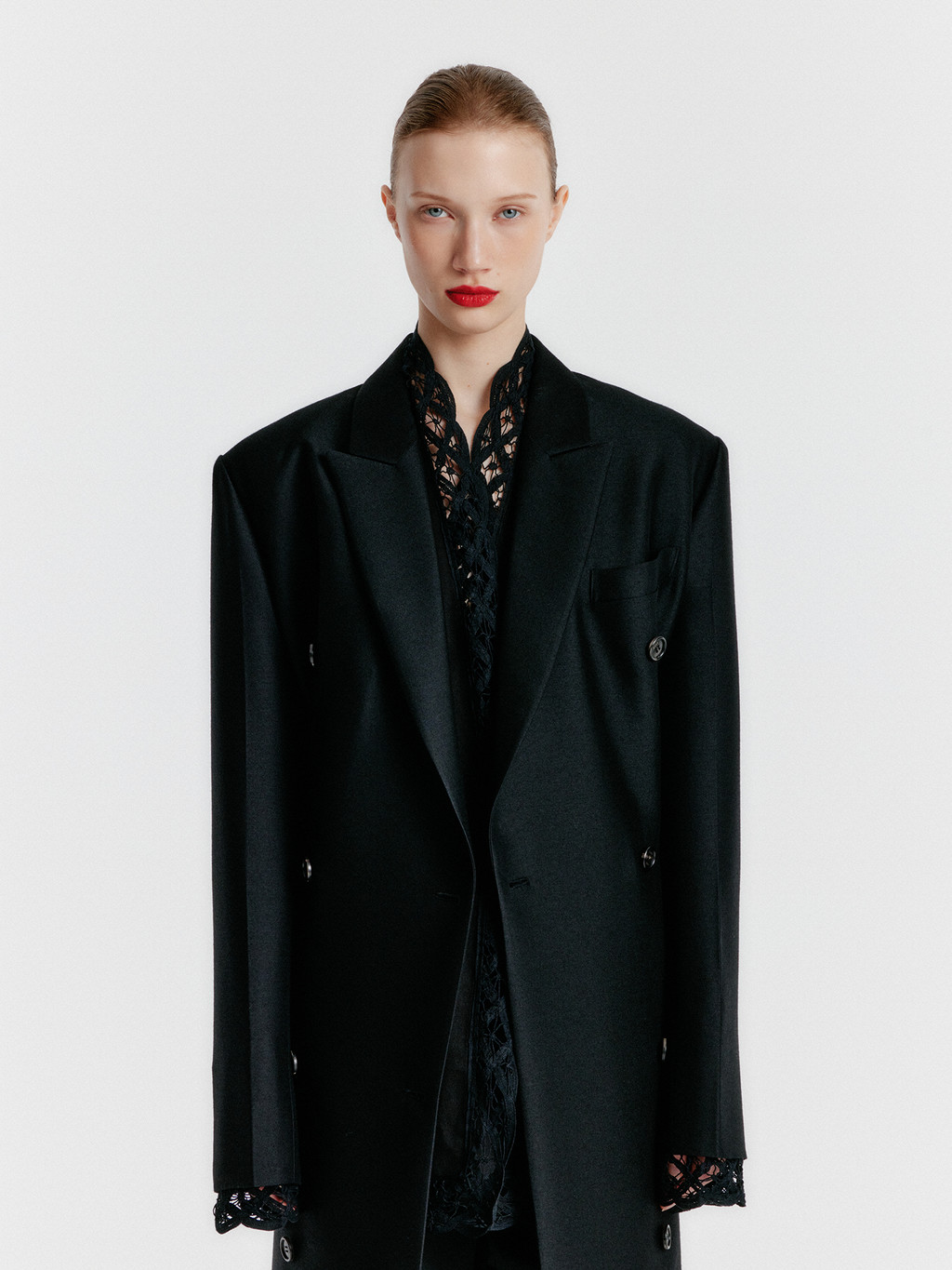 YALE Peaked lapel Tailored Long Coat - Black : EENK SHOP