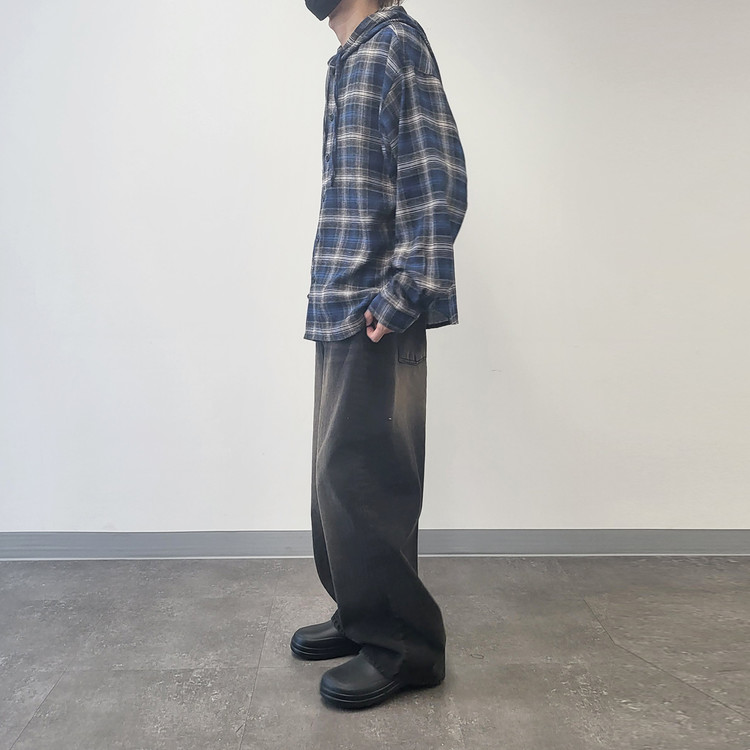 레트로 체크 후드 셔츠