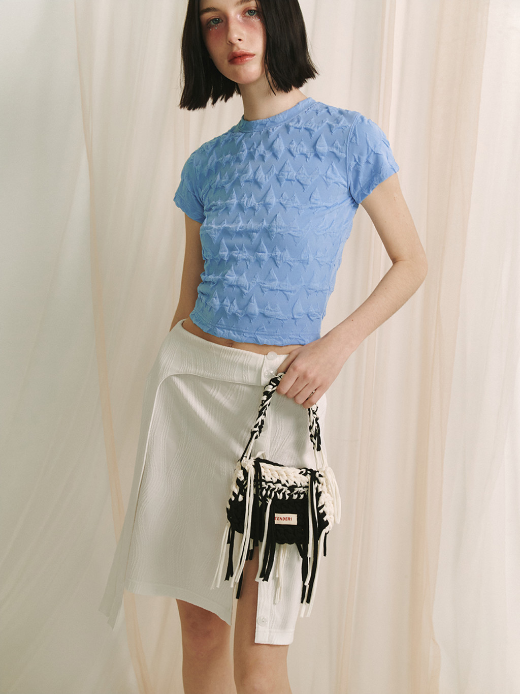 ★MEENDERI★WAVE JACQUARD T-SHIRT - SKY BLUE★正規品/送料込 MEENDERI] WAVE JACQUARD T-SHIRT - SKY BLUE