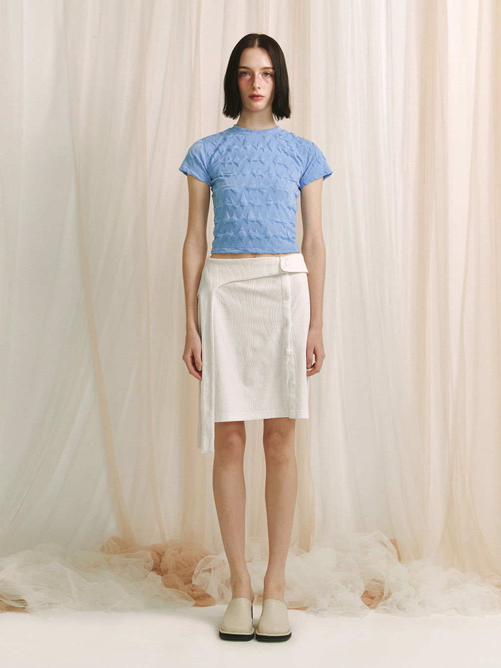 ★MEENDERI★WAVE JACQUARD T-SHIRT - SKY BLUE★正規品/送料込 MEENDERI] WAVE JACQUARD T-SHIRT - SKY BLUE