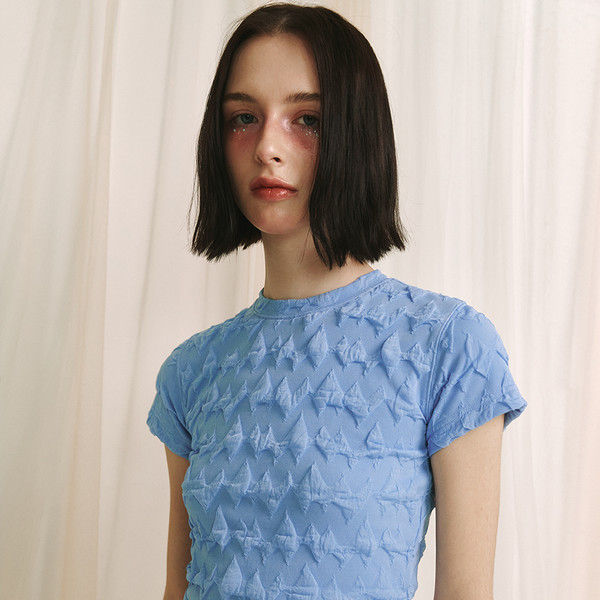 MEENDERI] WAVE JACQUARD T-SHIRT - SKY BLUE
