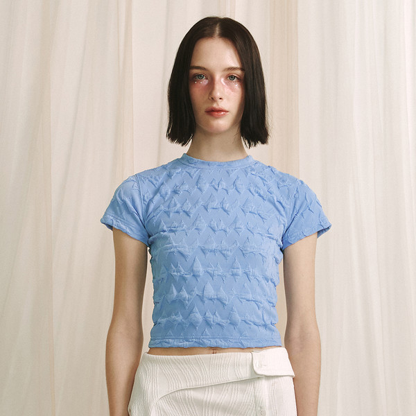 ★MEENDERI★WAVE JACQUARD T-SHIRT - SKY BLUE★正規品/送料込 MEENDERI] WAVE JACQUARD T-SHIRT - SKY BLUE