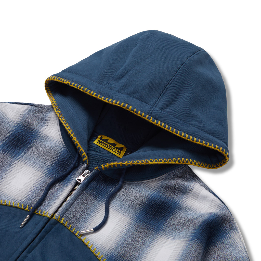 【Garments Fab】Blanket Stitch Check Hoodie Zip-Up Blanket Stitch Check Hoodie Zip-Up (DARK BLUE) : 가먼츠팹