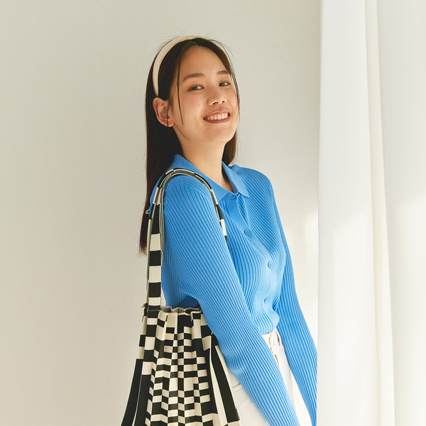 Shoulder Bag Grid Black : PLEATSMAMA: Sustainable Knit