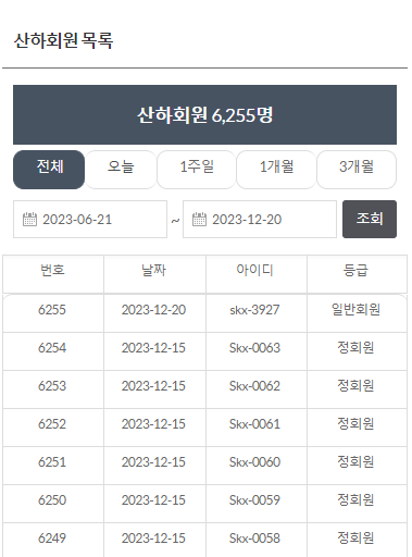 산하회원검색 및 관리