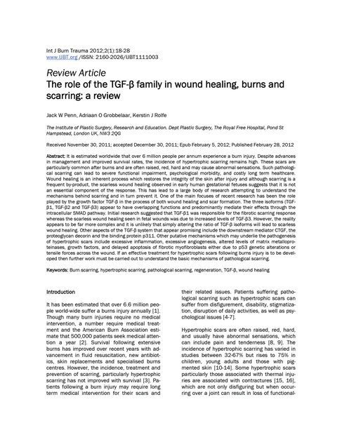 The Role of the TGF-β Family in Wound Healing, Burns, and Scarring: A ...
