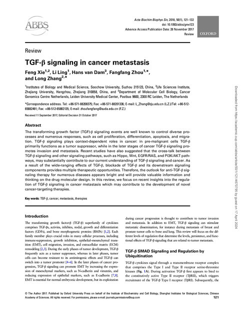TGF-β Signaling in Cancer Metastasis: A Dual-Role Player in Progression ...