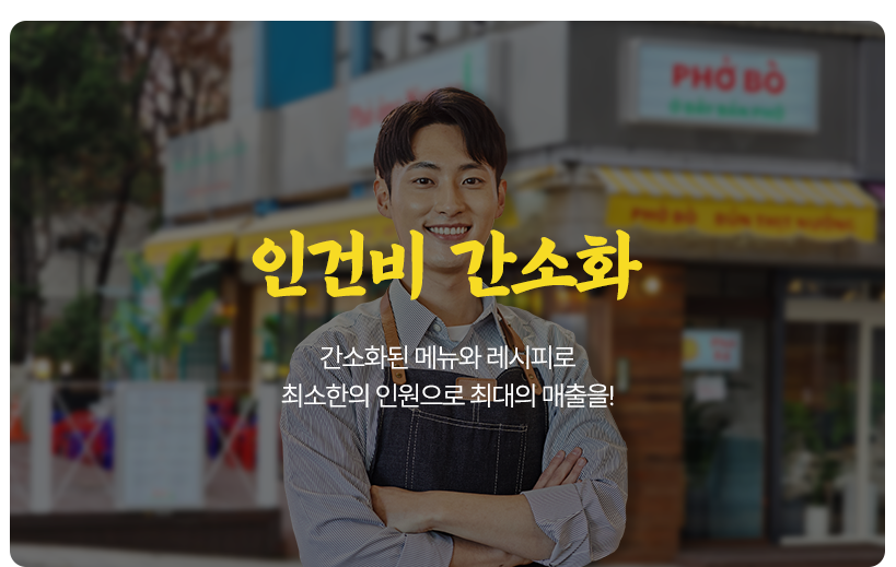 인건비 간소화 간소화된 메뉴와 레시피로 최소한의 인원으로 최대의 매출을!