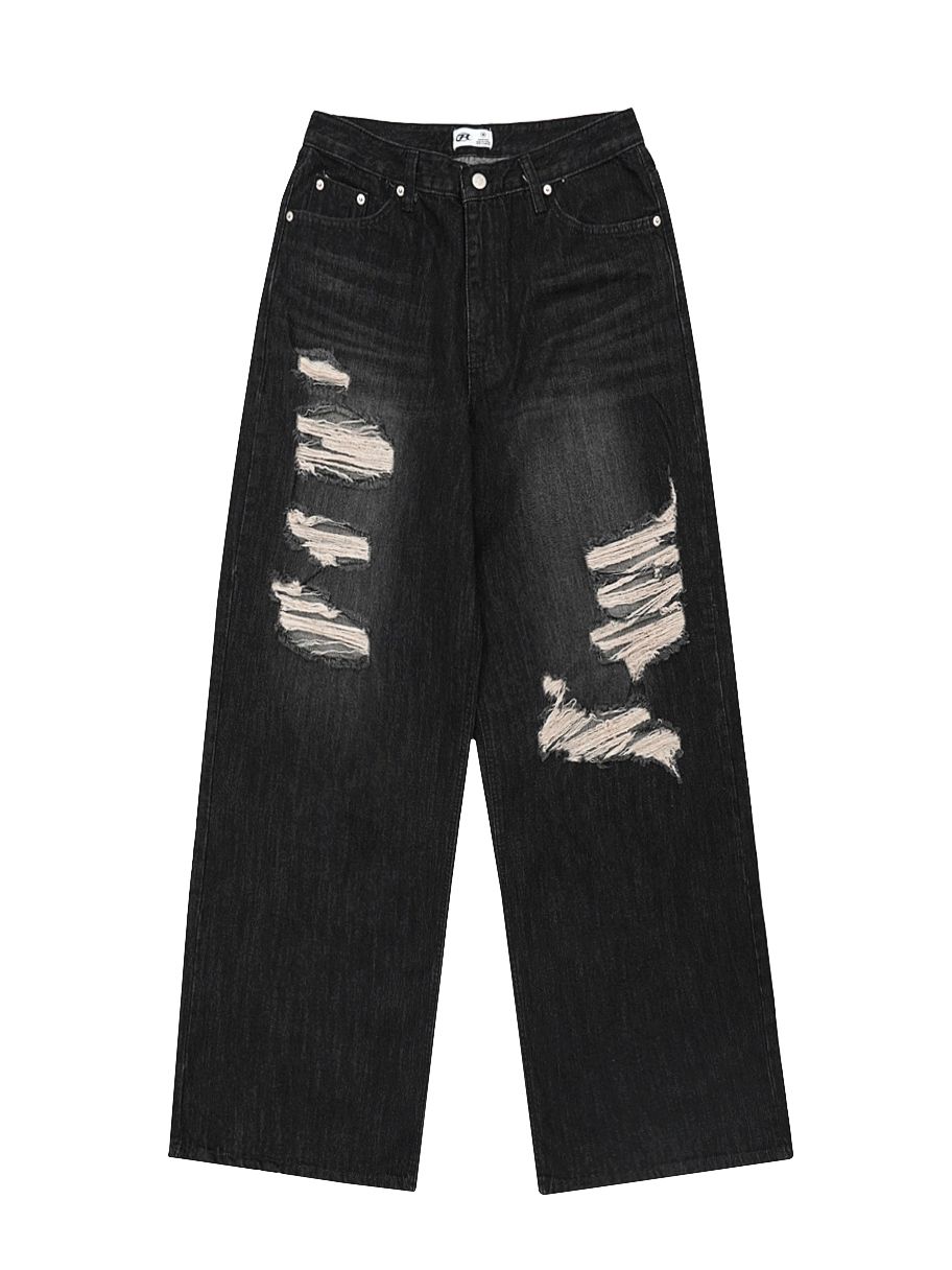 Faye Damage Jeans - Black : 락케이크 Rock Cake