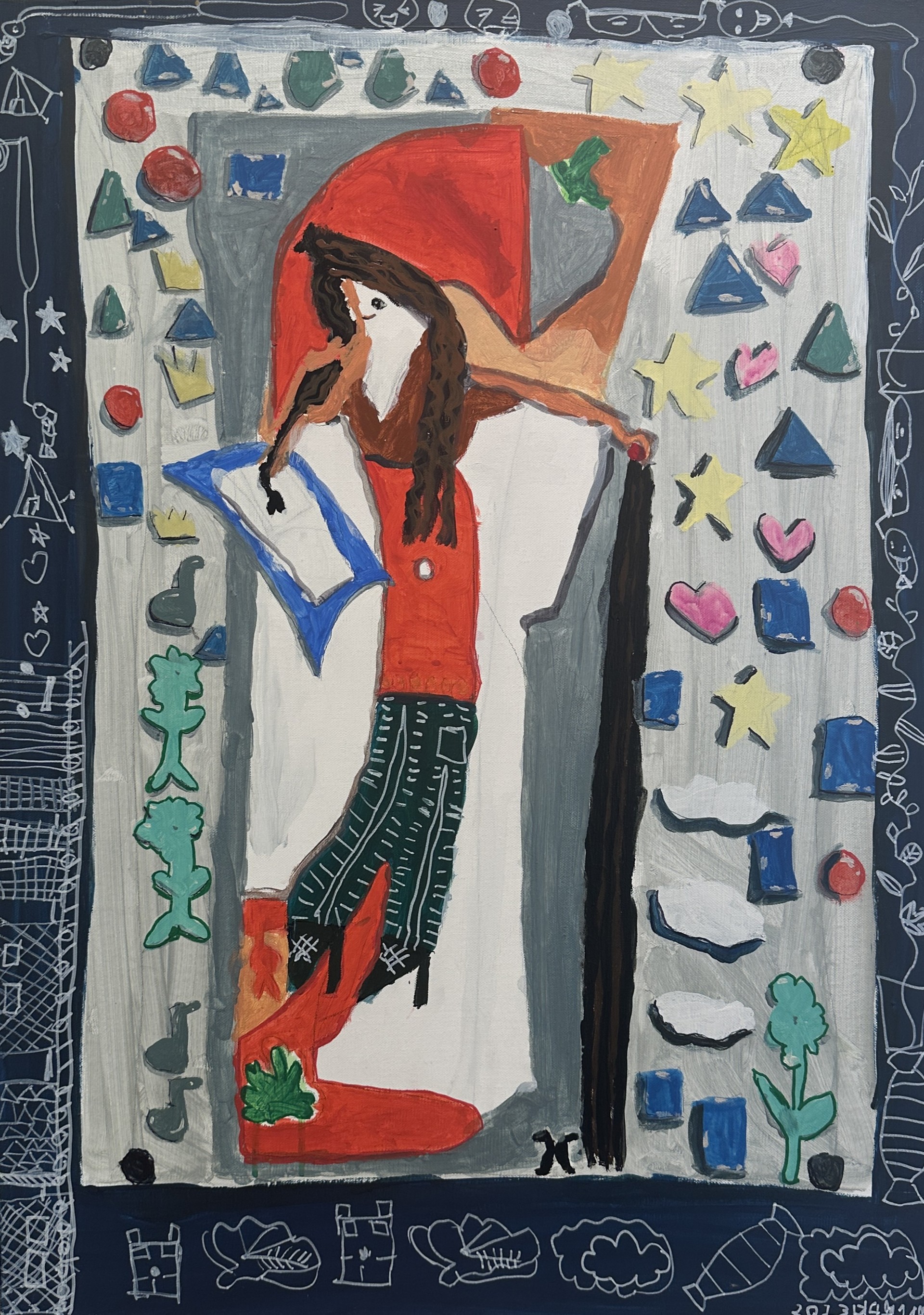여자와 지팡이｜53x39.5(cm)｜종이에 수채물감｜2023