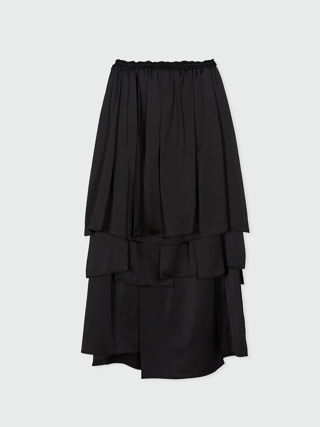 【EEUN】Big Belted Layered Skirt Junya Watanabe Black Tiered Belted Maxi Skirt Junya Watanabe