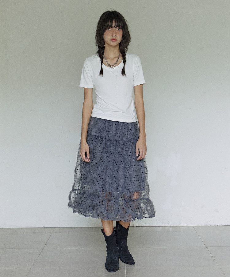Polka dot frill skirt / Grey : HOKUSPOKUS (호쿠스포쿠스)