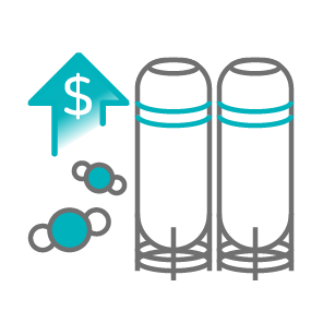 현재 높은 비용으로 제품 단가 상승을 초래하는 CO₂ 포집 기술의 문제점을 나타내는 이미지