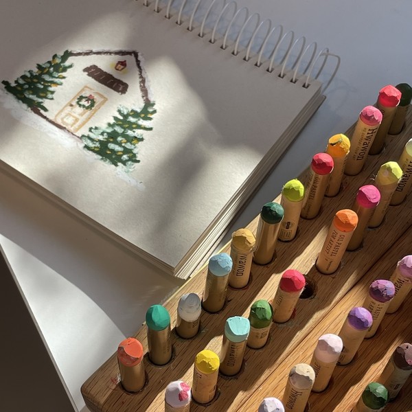 HWAWON Oil Pastel Wooden Holder - 24 Hole Organizer Made From Red Oak, Food-Grade Linseed Oil Finish - View #11