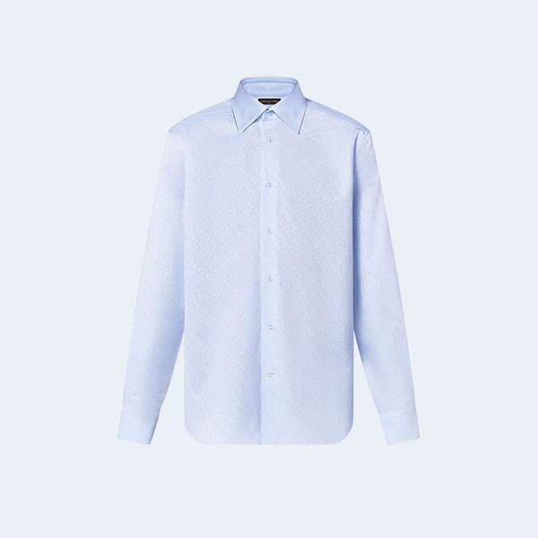 루이비통 롱 슬리브드 코튼 셔츠 블루 1AFJX6